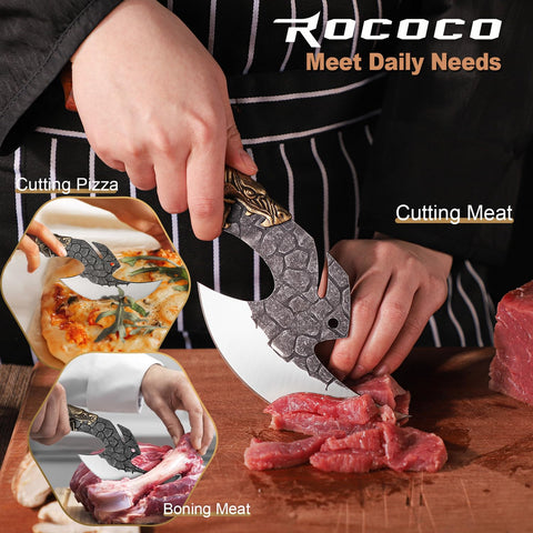 ROCOCO Viking Cleaver walnut handle for comfortable, sturdy grip