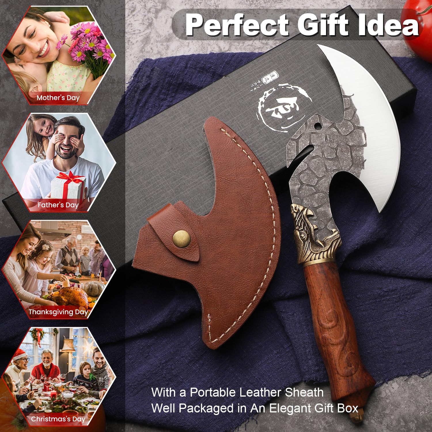 ROCOCO Viking Cleaver ideal for outdoor cooking, camping, and BBQ setups