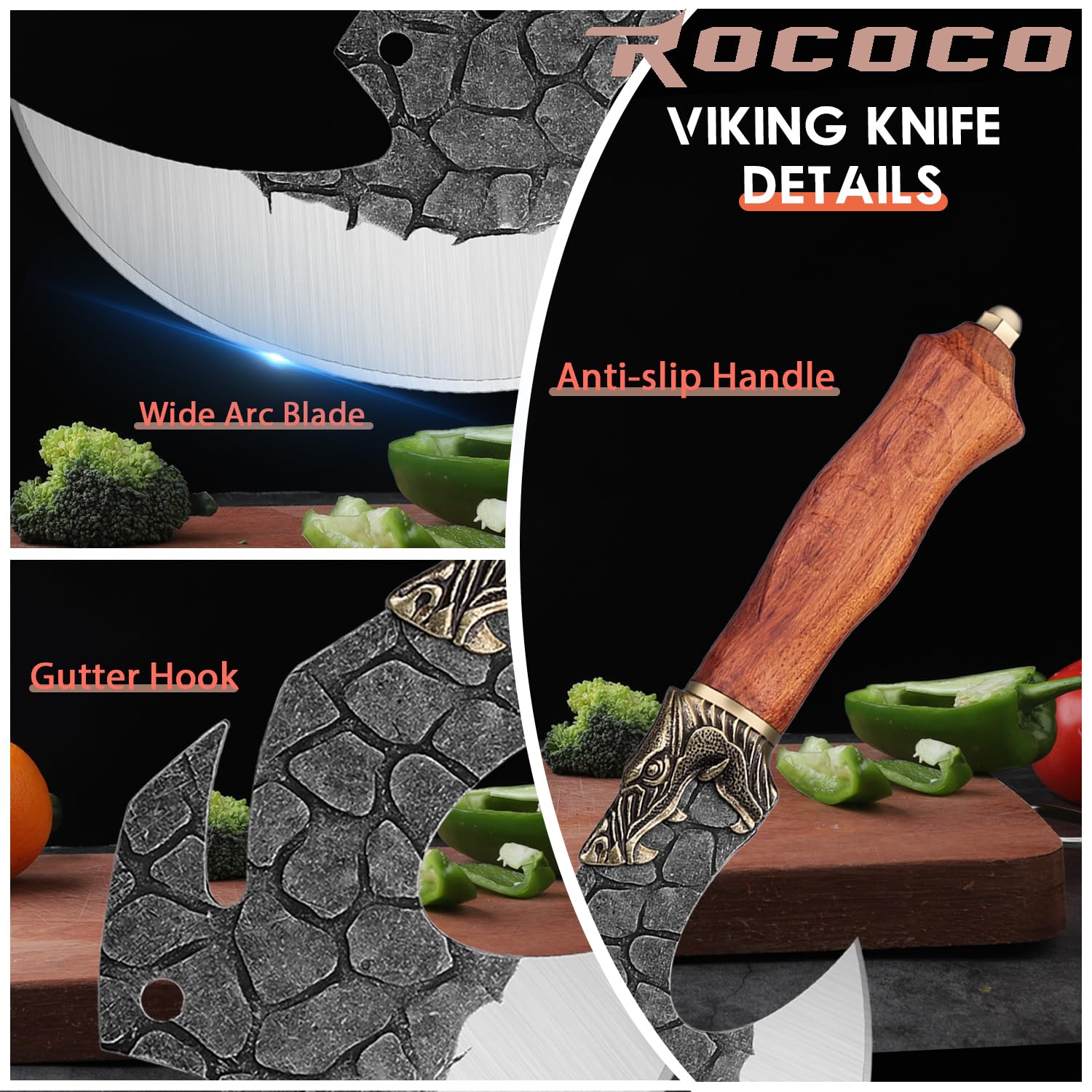 ROCOCO Viking Cleaver rocking-action design enables effortless chopping with minimal effort