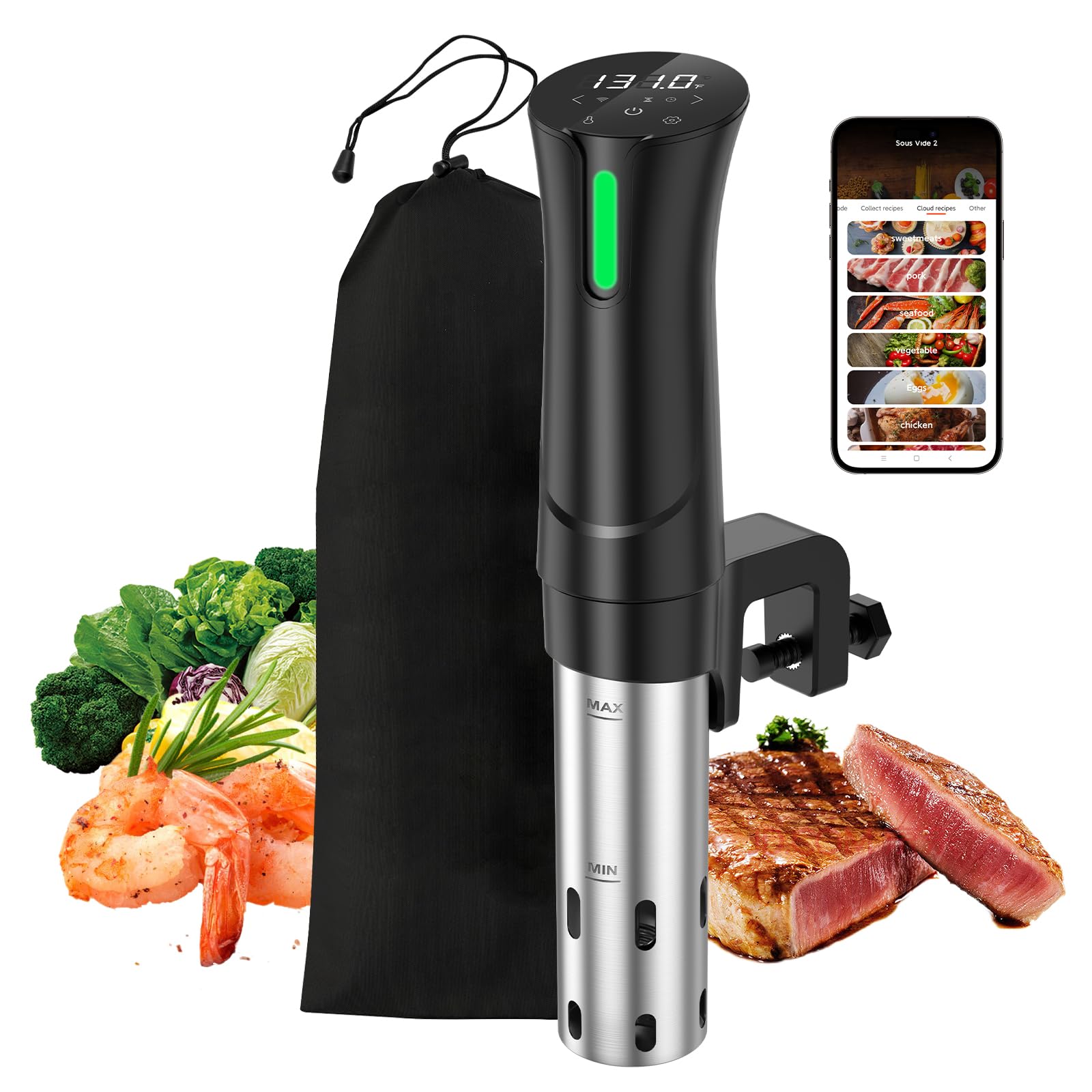 Rocyis 5G Wi-Fi sous vide display enables remote cooking control.