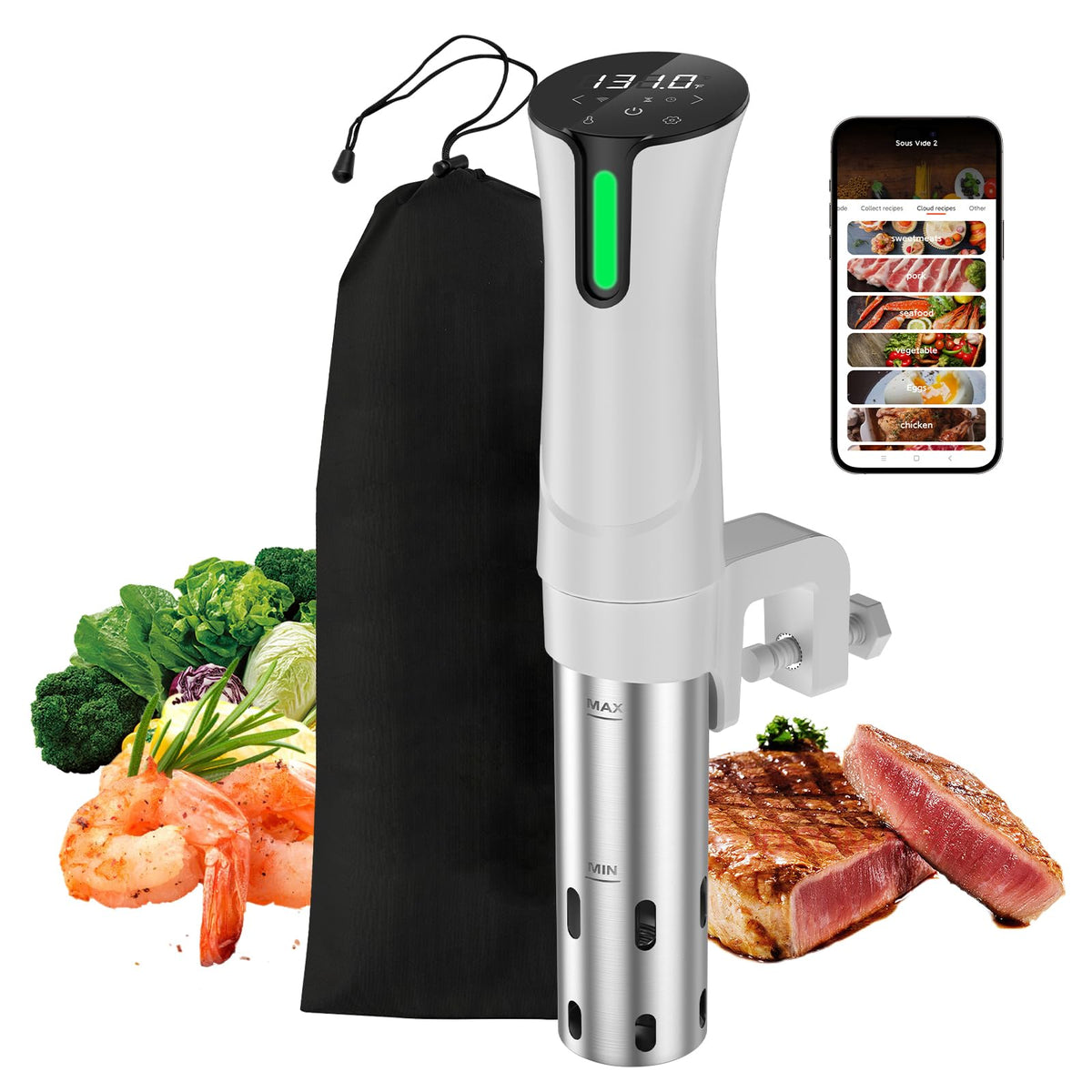 Rocyis 5G Wi‑Fi sous vide machine front view enabling precise remote cooking