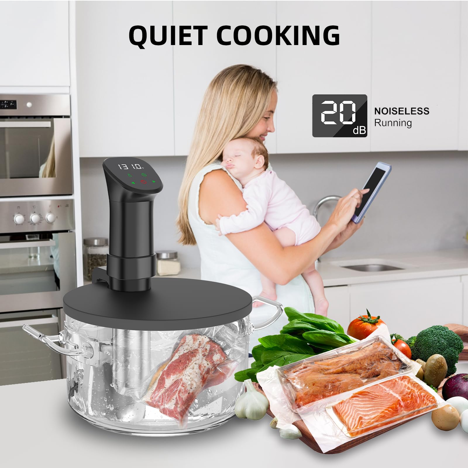 Rocyis sous vide kit operates quietly for a peaceful cooking environment.