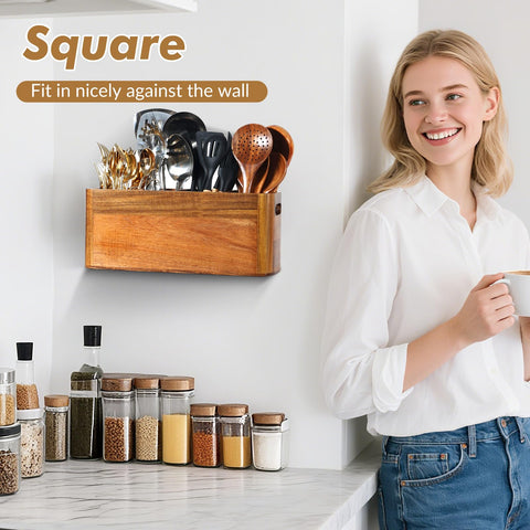 Rodelna acacia wood rack features removable dividers for easy cleaning.