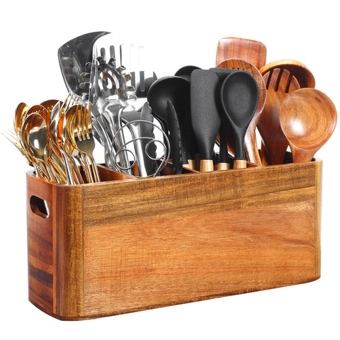 Rodelna utensil holder with four compartments keeps kitchen tools organized.