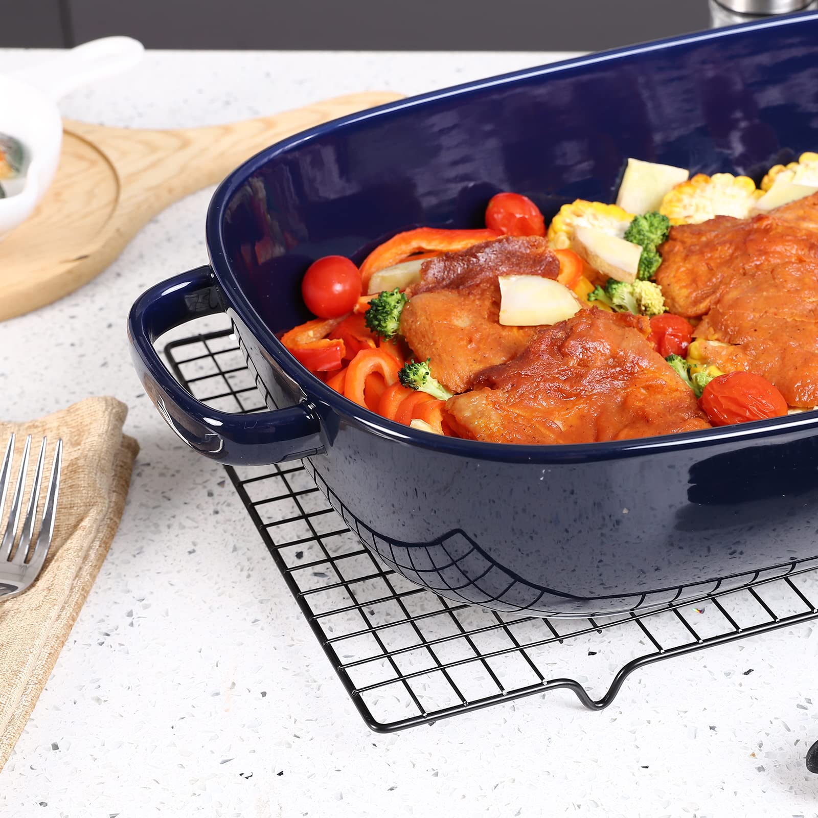 Roeveca blue ceramic bakeware with durable glaze finish.