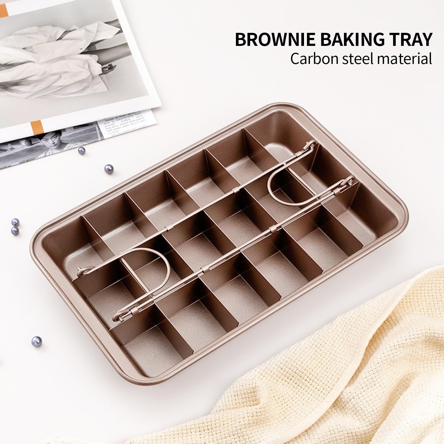 ROFROX brownie pan measures 31x20 cm for home ovens.