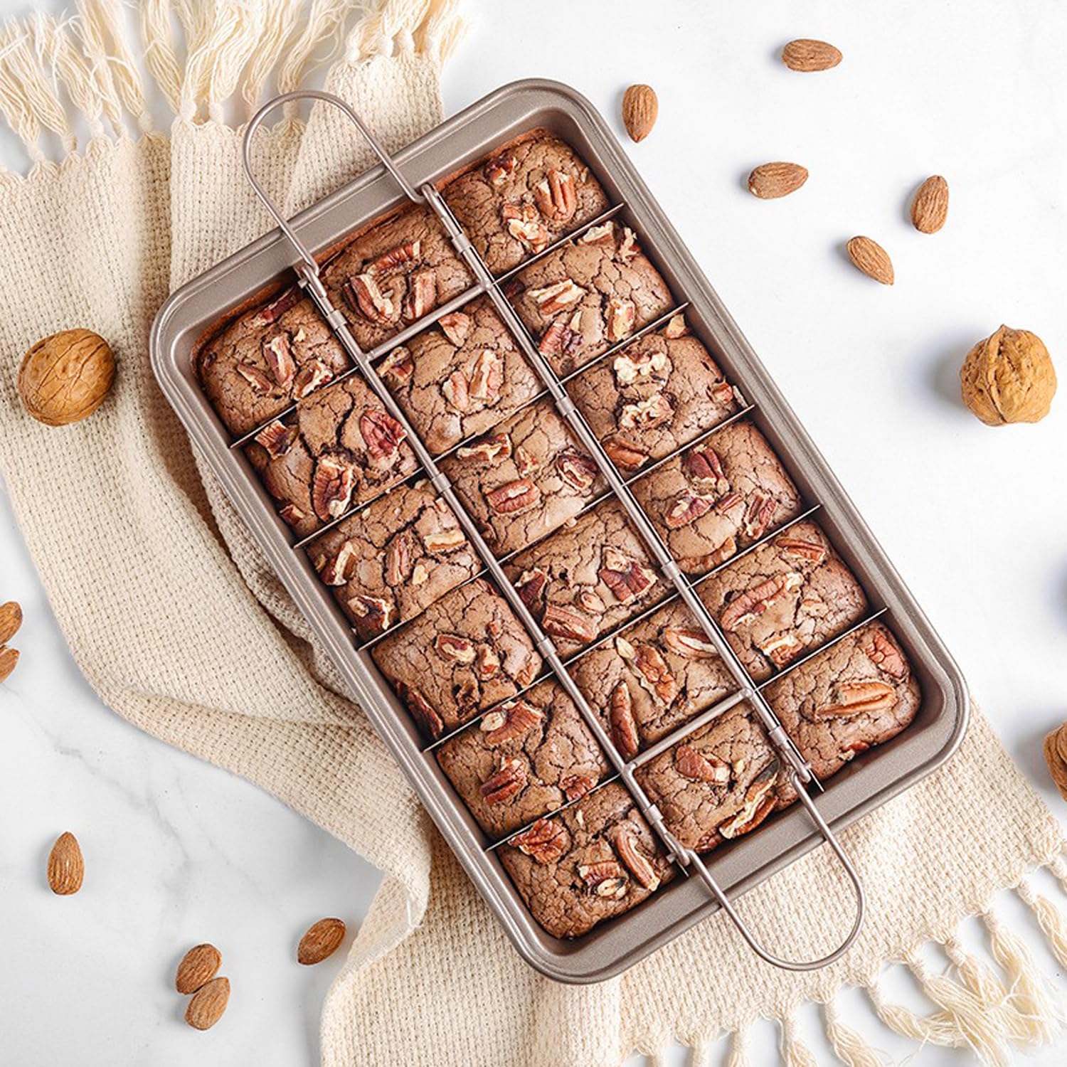 ROFROX non-stick brownie pan releasing brownies cleanly every time.