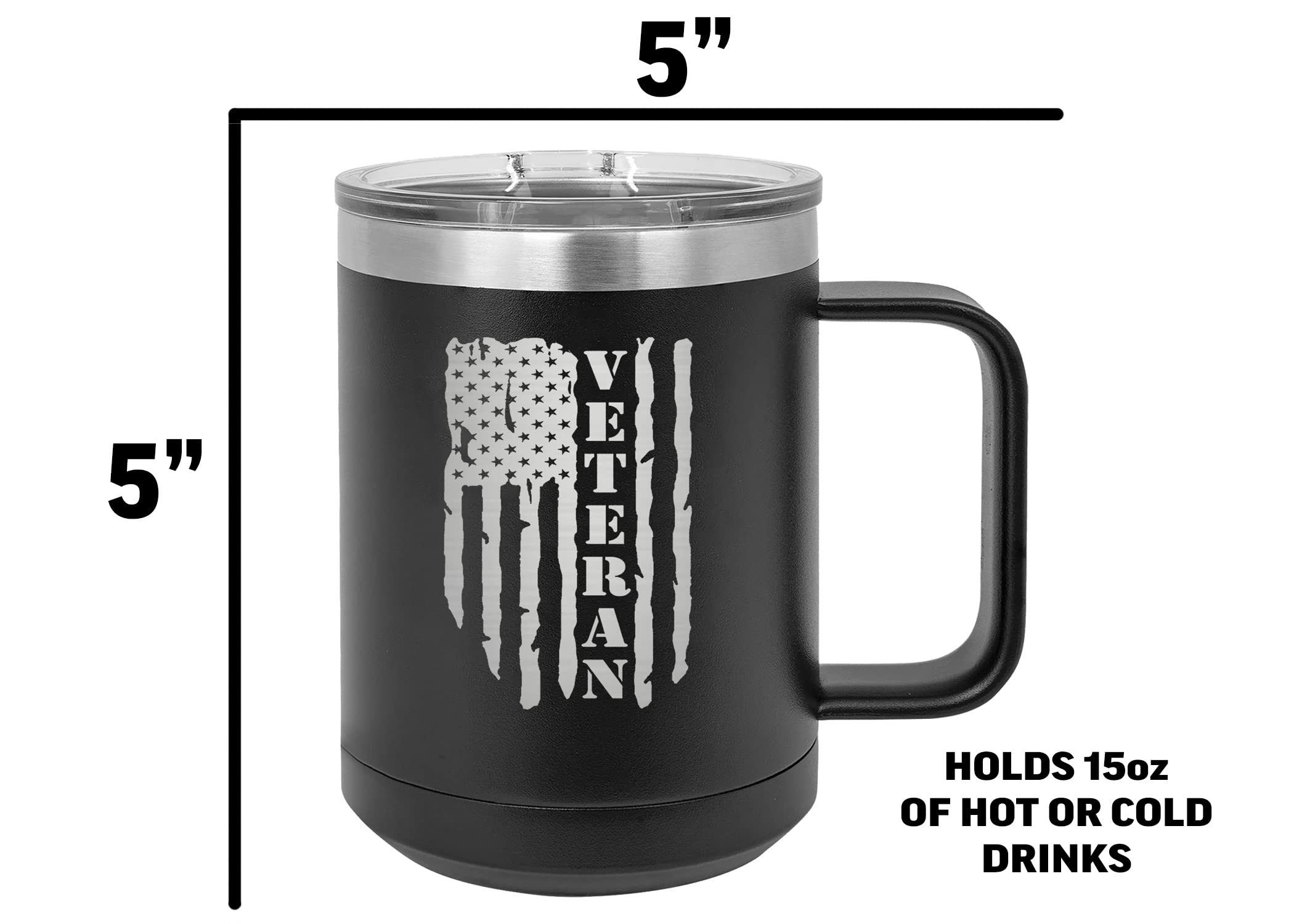 Rogue River Tactical 15oz stainless steel mug offers ample beverage capacity.