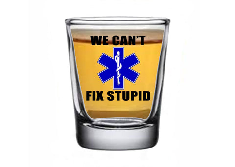 Rogue River Tactical funny EMT shot glass for lighthearted medical crew fun.