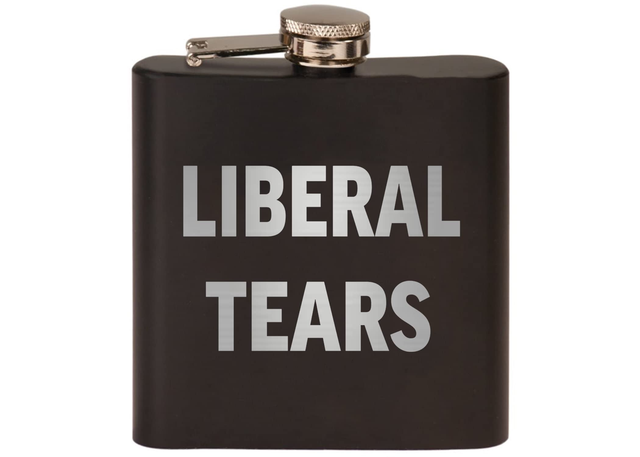 Rogue River Tactical Liberal Tears Flask in matte black, ideal gift for patriots on the go
