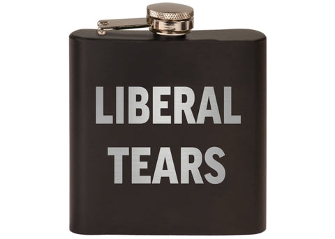 Rogue River Tactical Liberal Tears Flask in matte black, ideal gift for patriots on the go