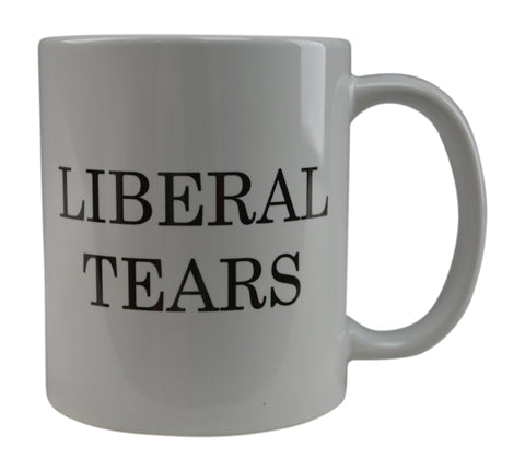 Rogue River Tactical Liberal Tears mug held in hand, double-sided print for both hands