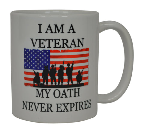 Rogue River Tactical mug featuring the slogan I Am A Veteran My Oath Never Expires