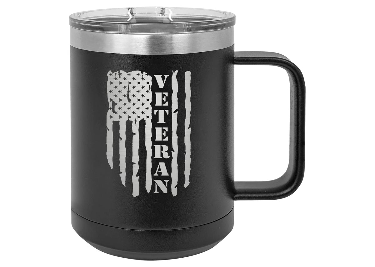 Rogue River Tactical USA flag veteran mug highlights patriotic design for daily coffee.