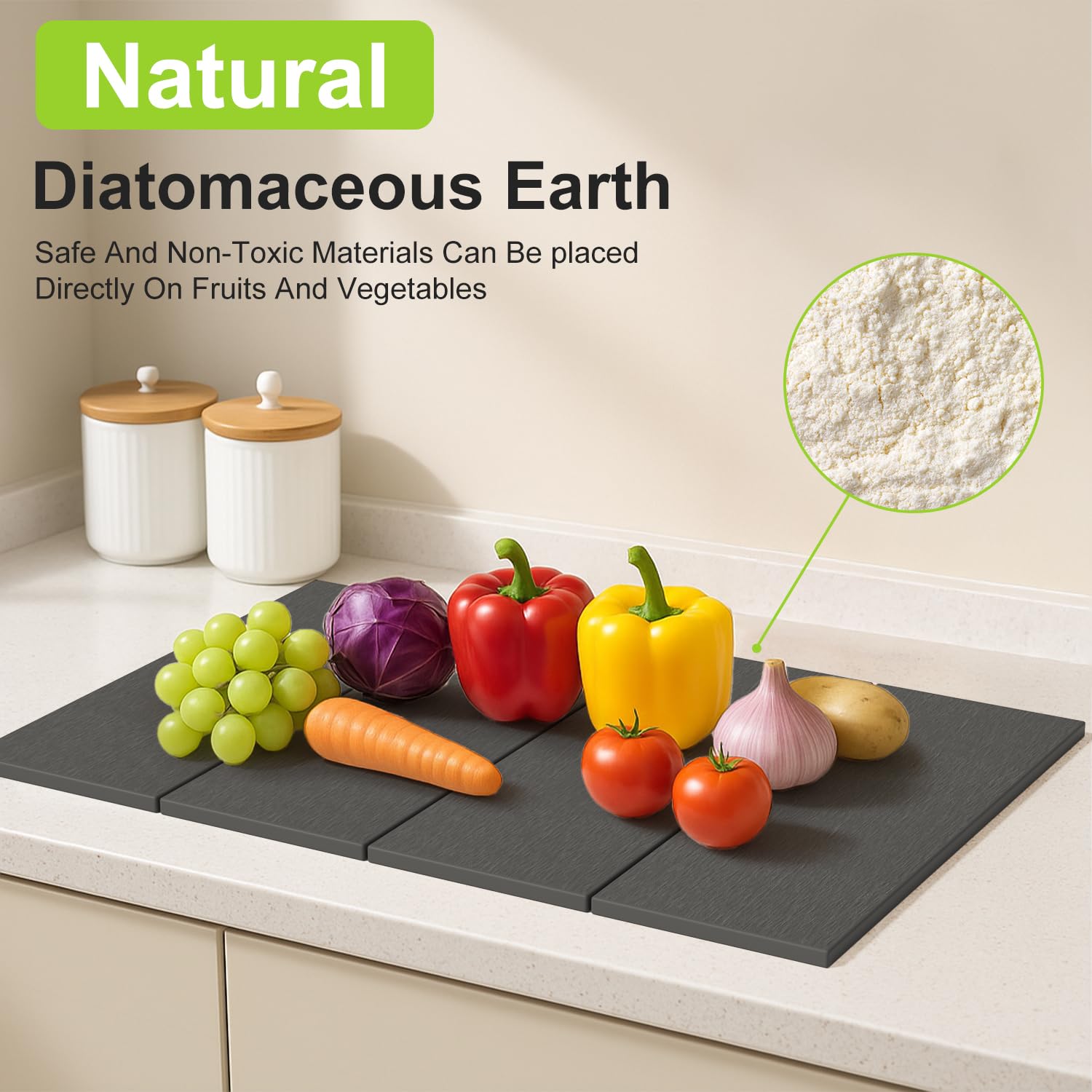 ROLENTIC stone drying mat on kitchen counter ready for use.