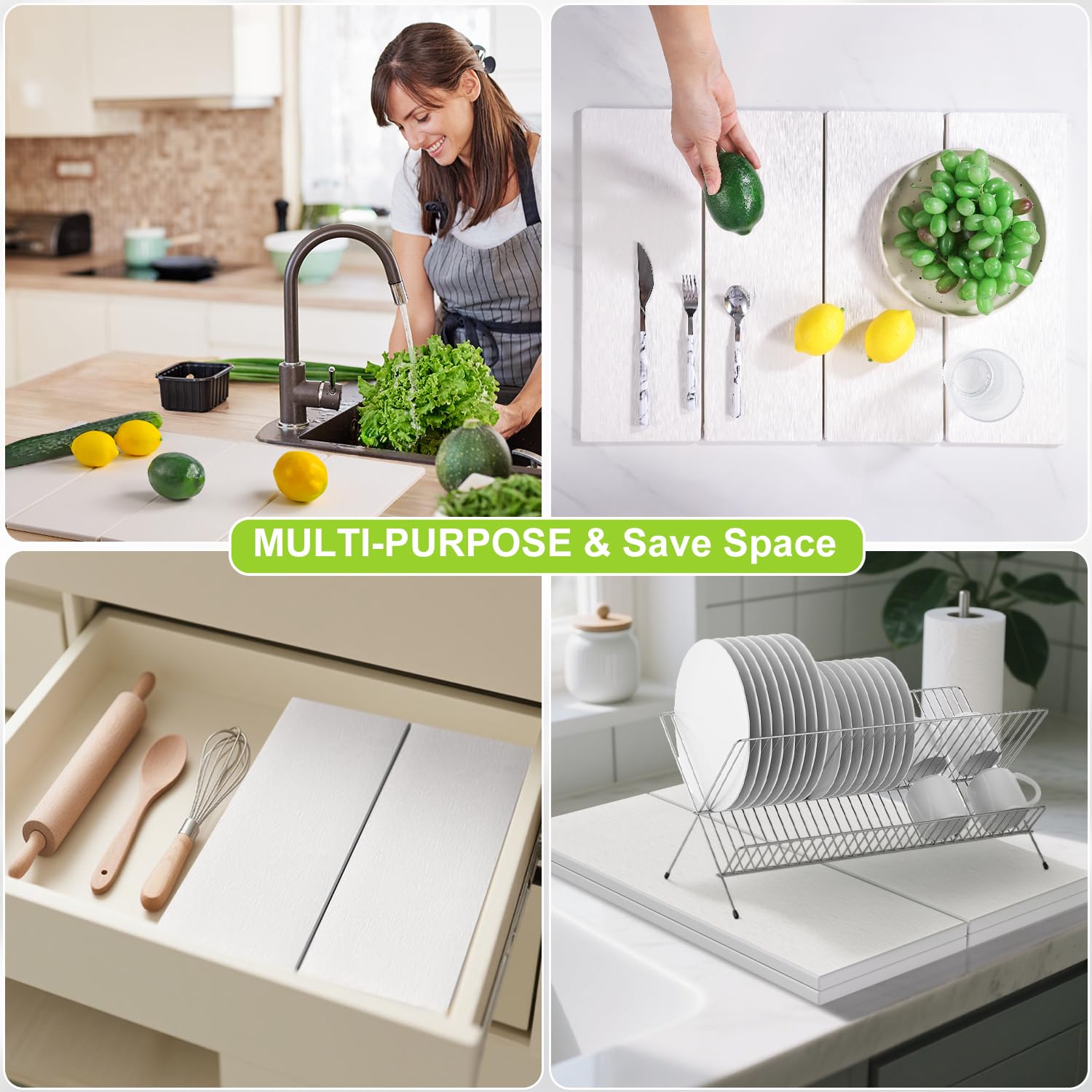 ROLENTIC white stone drying mat complements modern kitchen decor