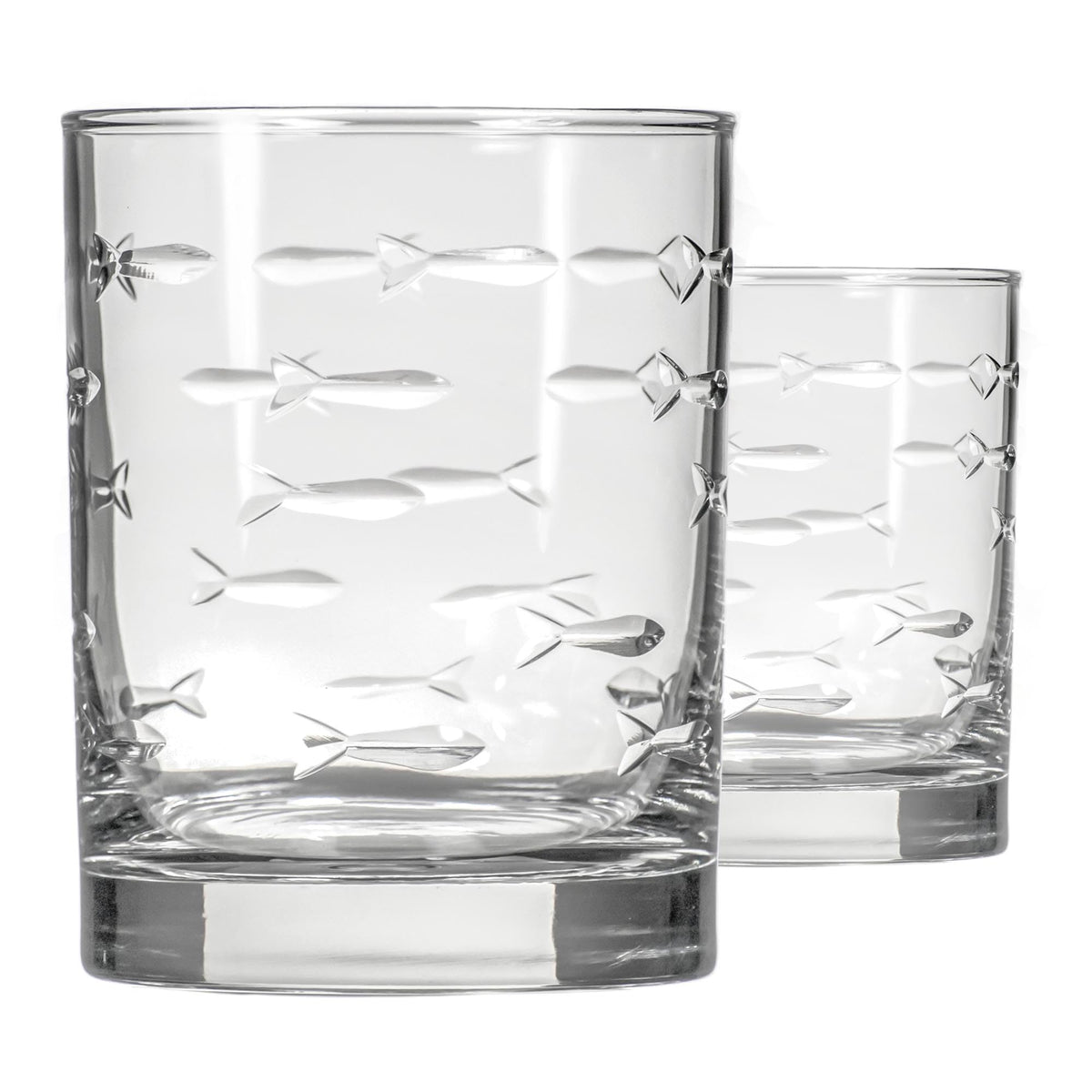Rolf Glass School of Fish 13oz DOF set 2 shows coastal elegance for entertaining
