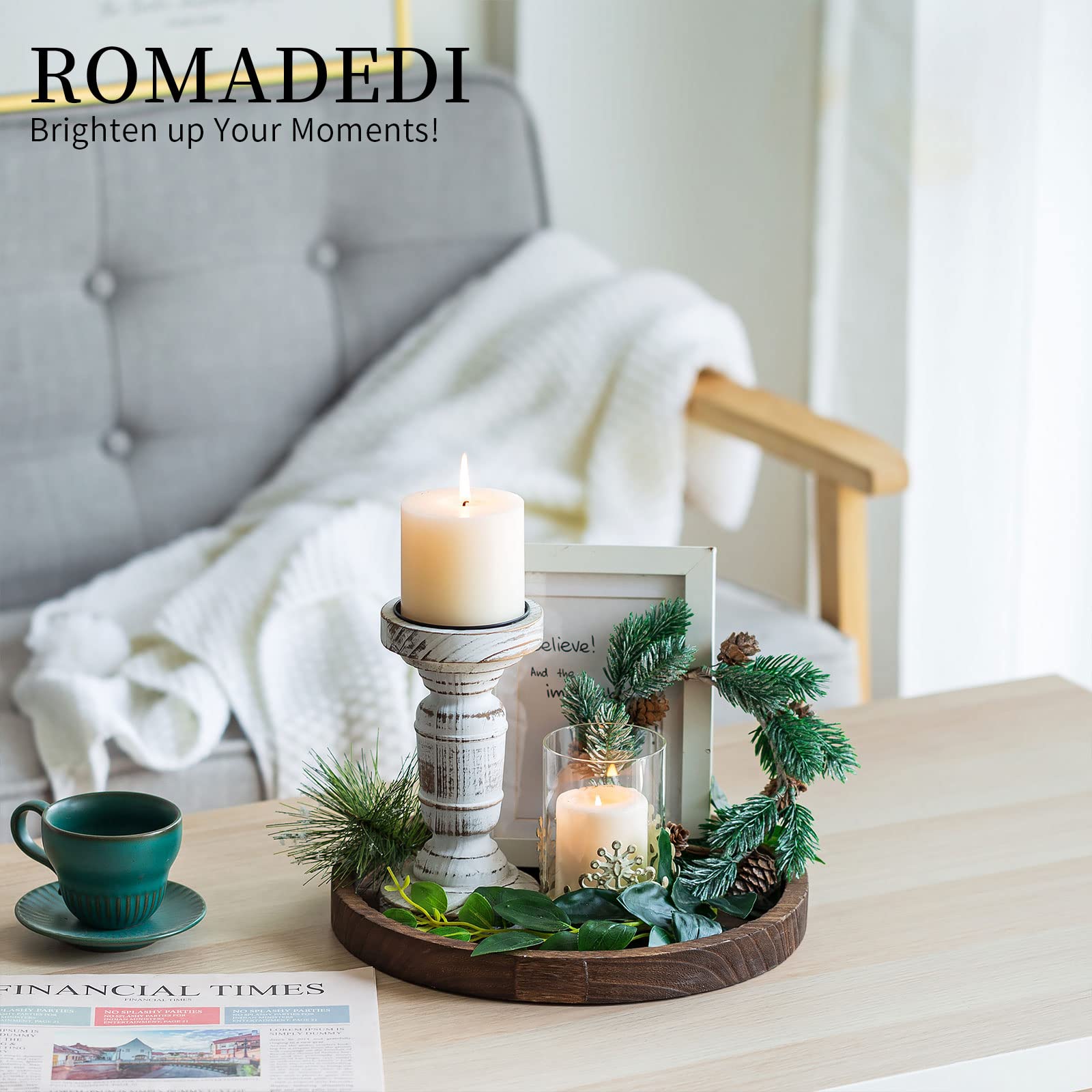 Romadedi candle platter supports flameless pillar candles safely and stylishly.