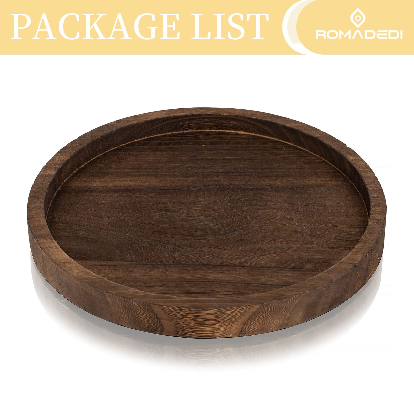 Romadedi wooden tray sits on dining or vanity for calm, tidy décor.