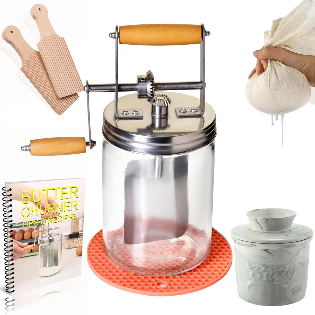 Dazey Butter Churn hand crank in action for fresh butter at home
