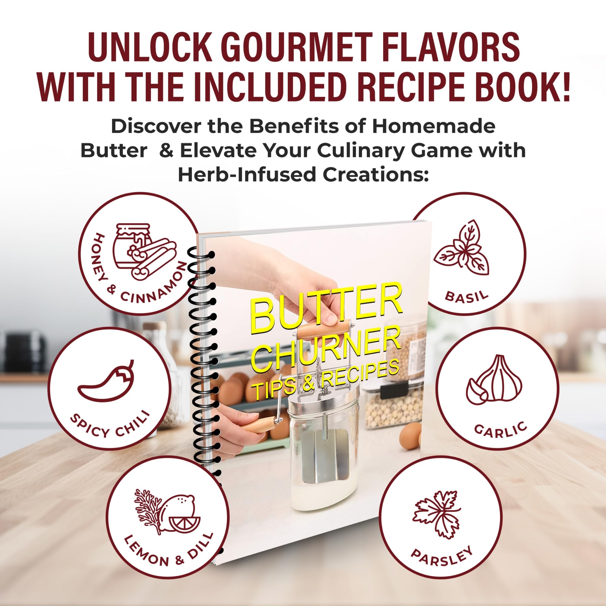 Roman Ventures recipe book included for step-by-step butter making