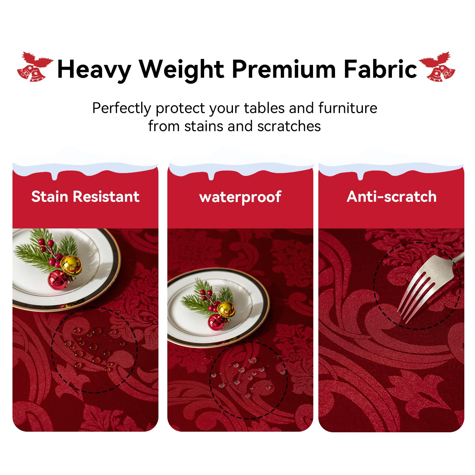 Romanstile jacquard damask design highlighted for elegant holiday entertaining.
