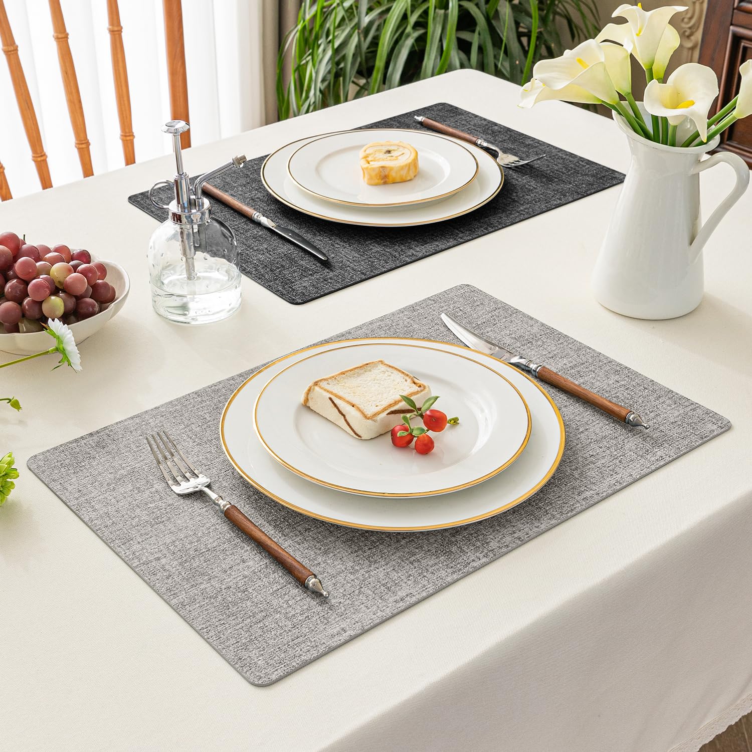 Romanstile placemats being wiped clean with a damp cloth after a meal