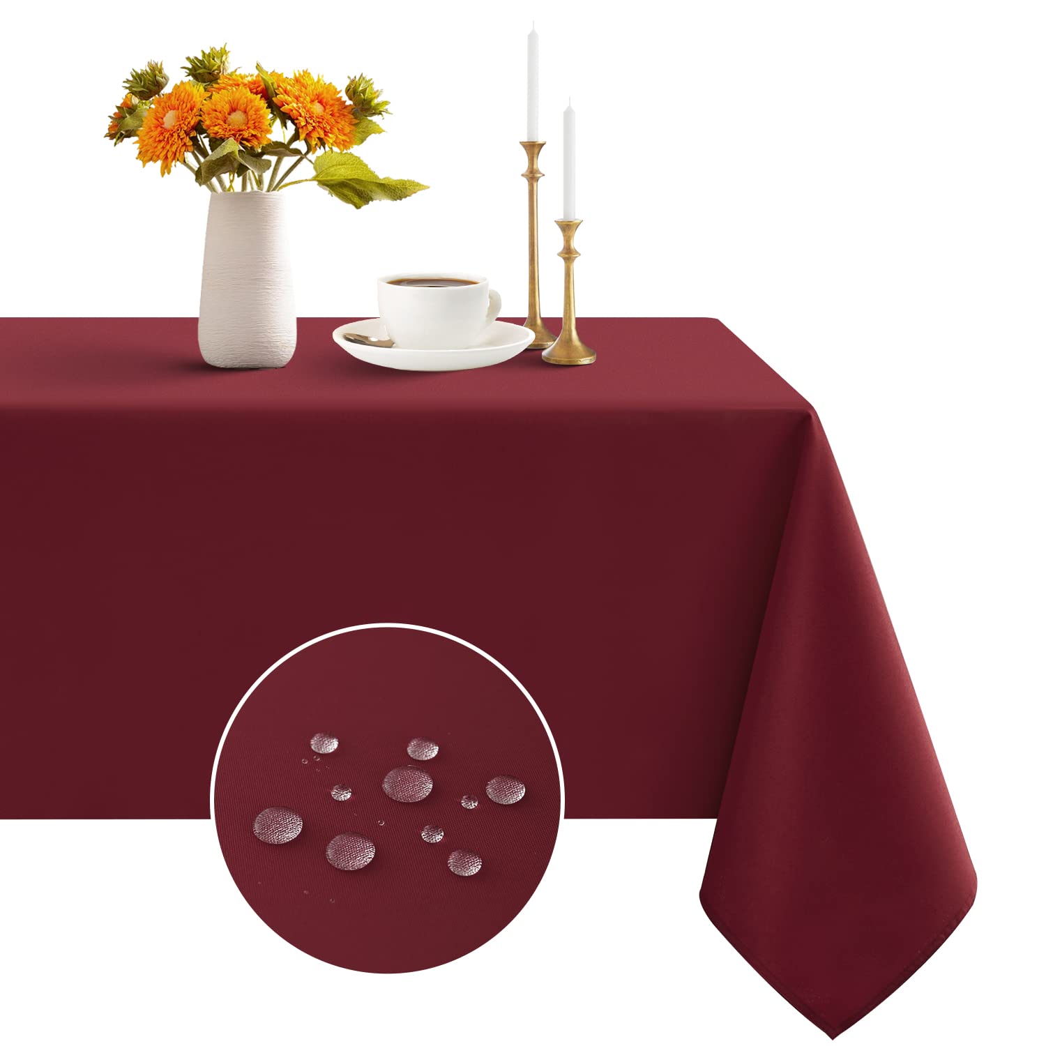 Romanstile rectangle tablecloth waterproof burgundy enhances spill resistance during meals