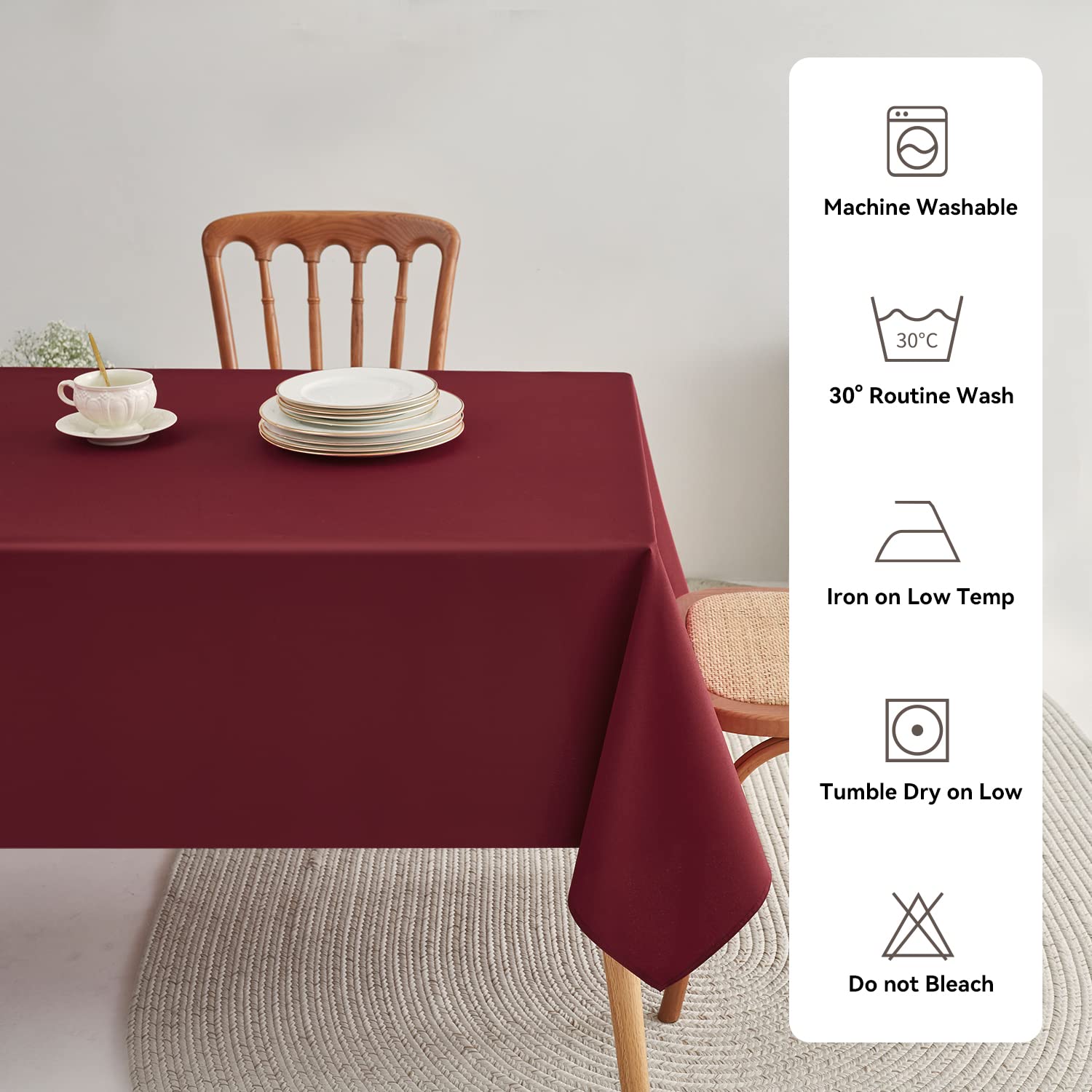 Romanstile tablecloth wrinkle-free with low-iron aftercare
