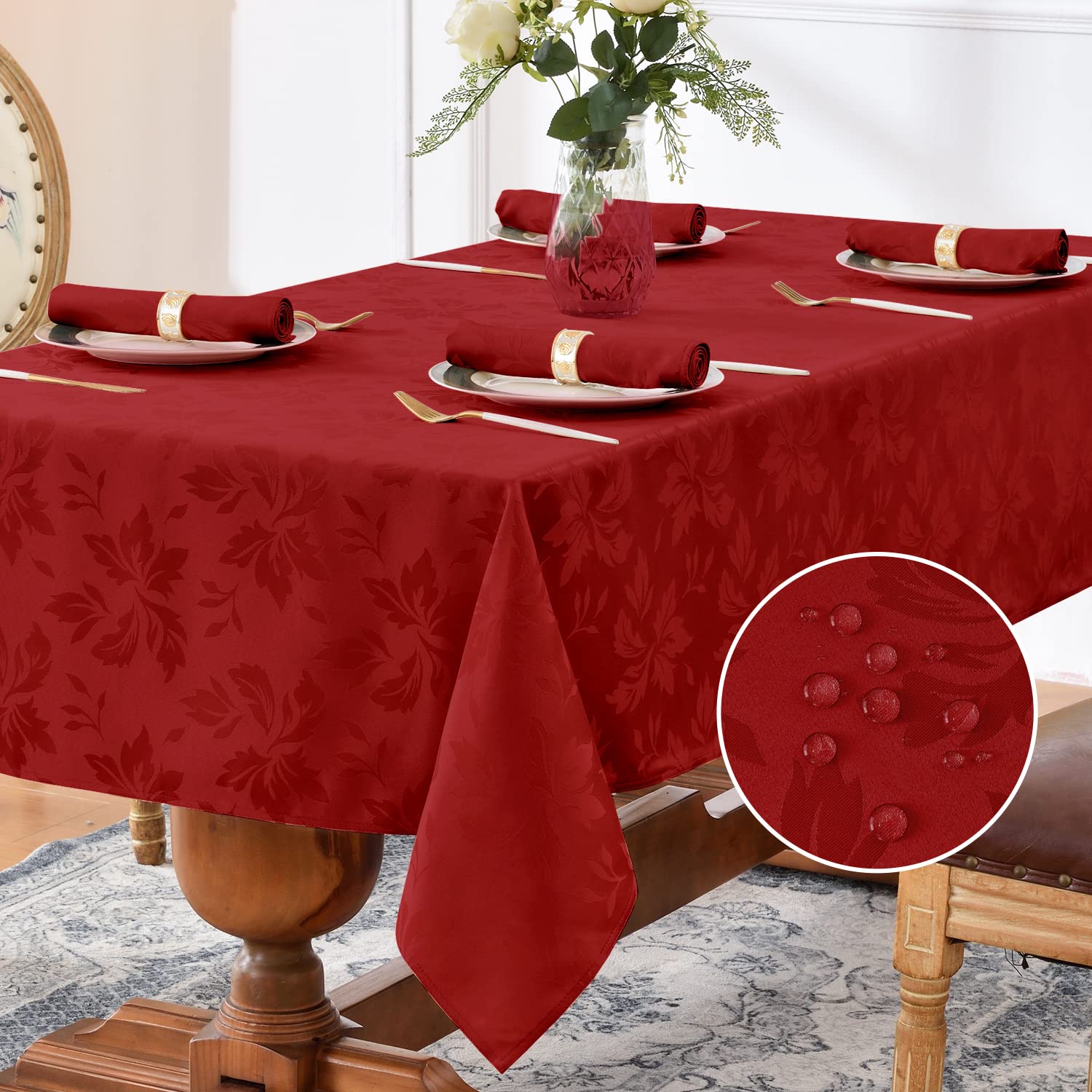 Romanstile Valentine jacquard tablecloth with floral damask elevates holiday dining.