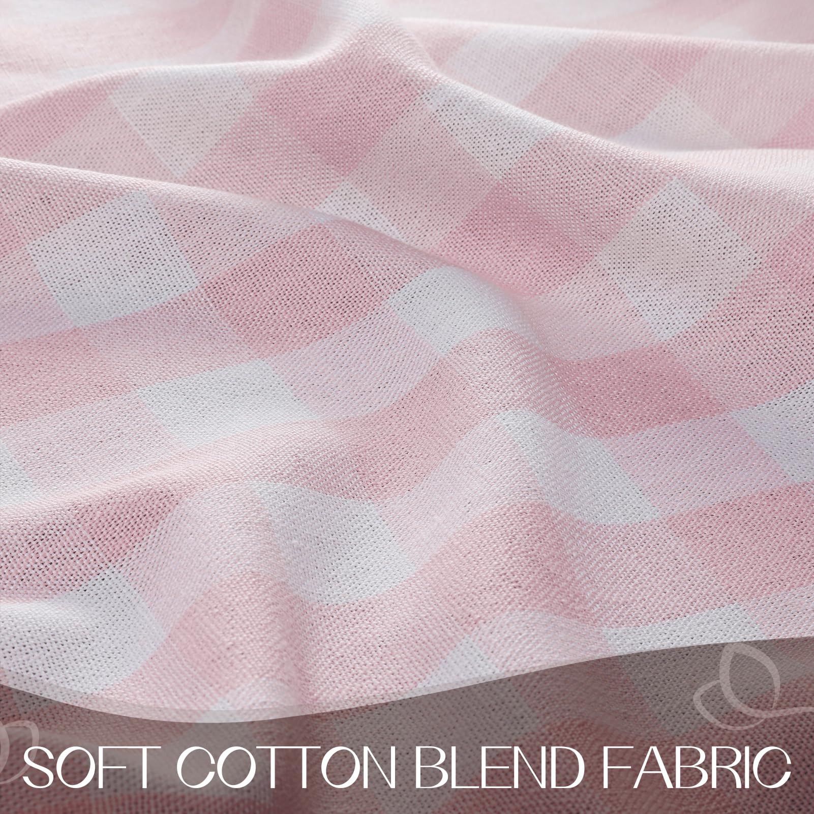 Romanstile Valentines pink gingham tablecloth provides generous drape for tables.