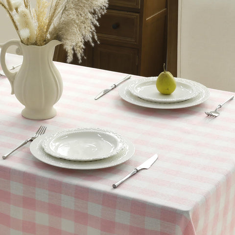 Romanstile Valentines pink gingham tablecloth tassel edge detail adds rustic elegance.