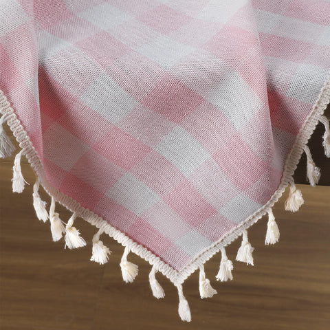 Romanstile Valentines pink gingham tablecloth linen cotton fabric is durable.