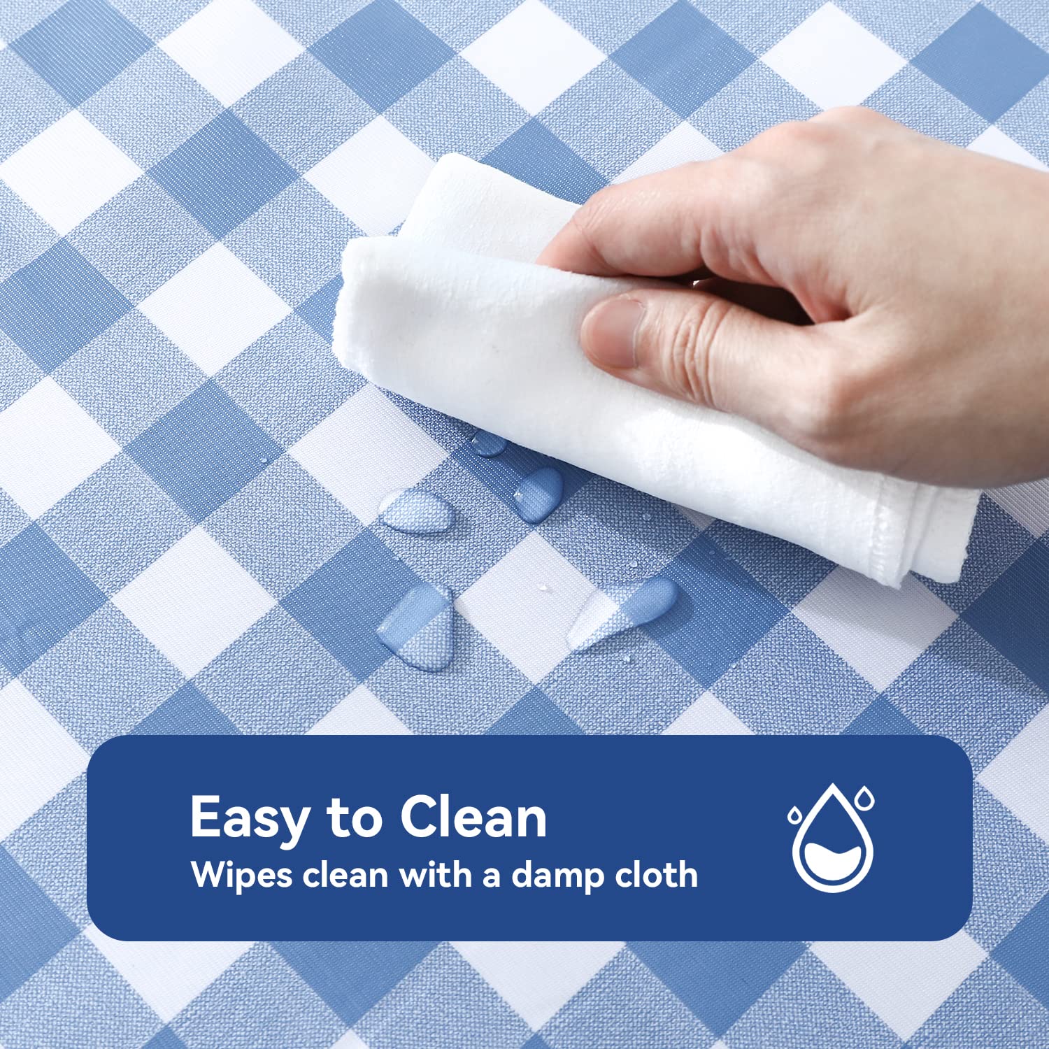 Romanstile waterproof PVC tablecloth keeps spills from staining and wipes clean easily.