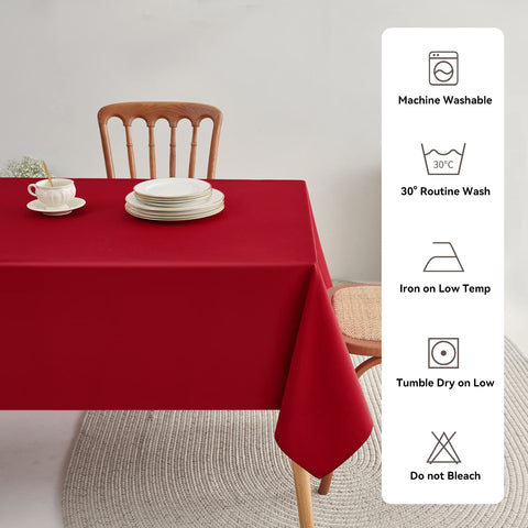 Romanstile red tablecloth adds festive elegance for weddings and parties.