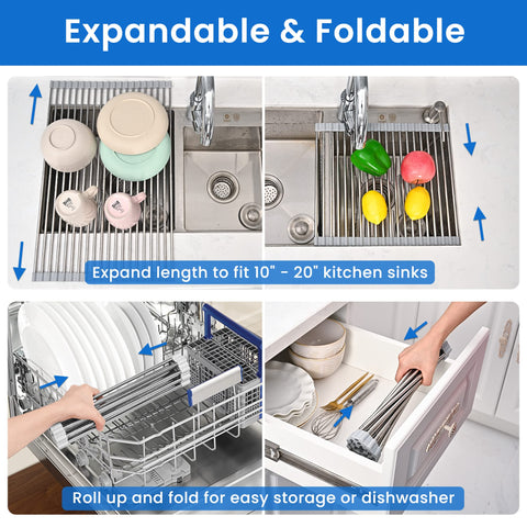Romise Roll Up Drying Rack with anti-slip silicone strips keeps items secure.
