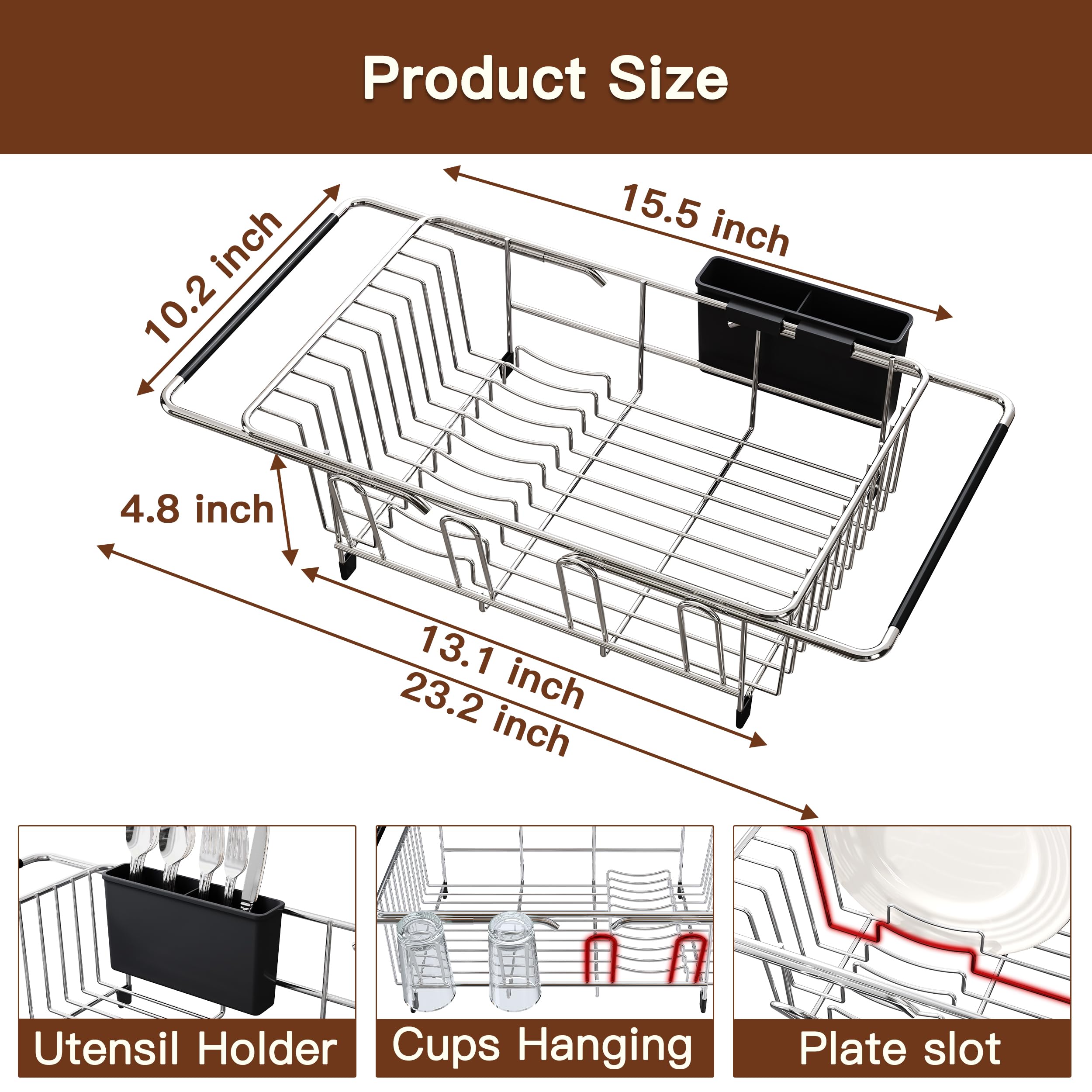 romision rust-resistant dish drainer maintains finish in busy kitchen environments.