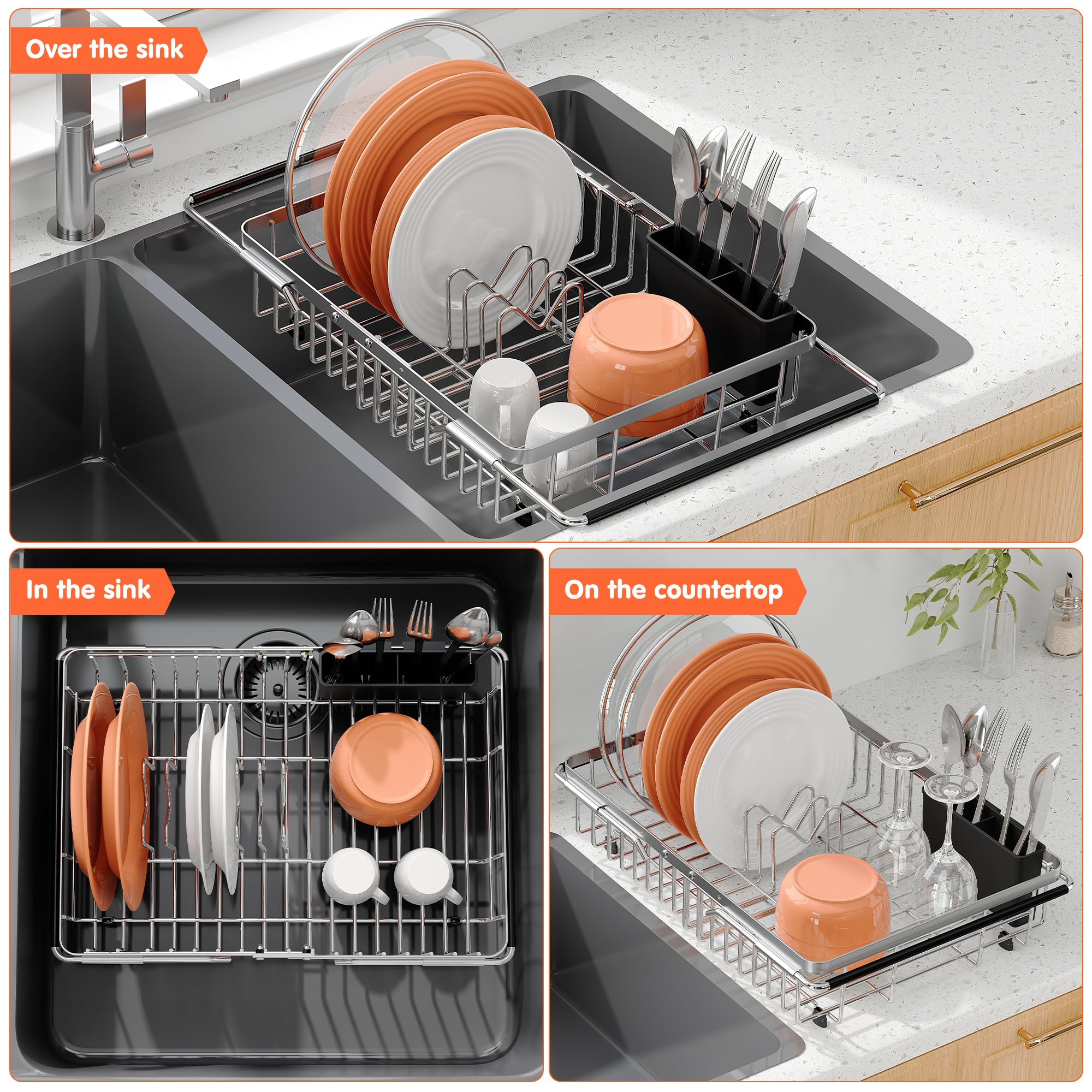 Romision rustproof stainless steel dish drainer for durability