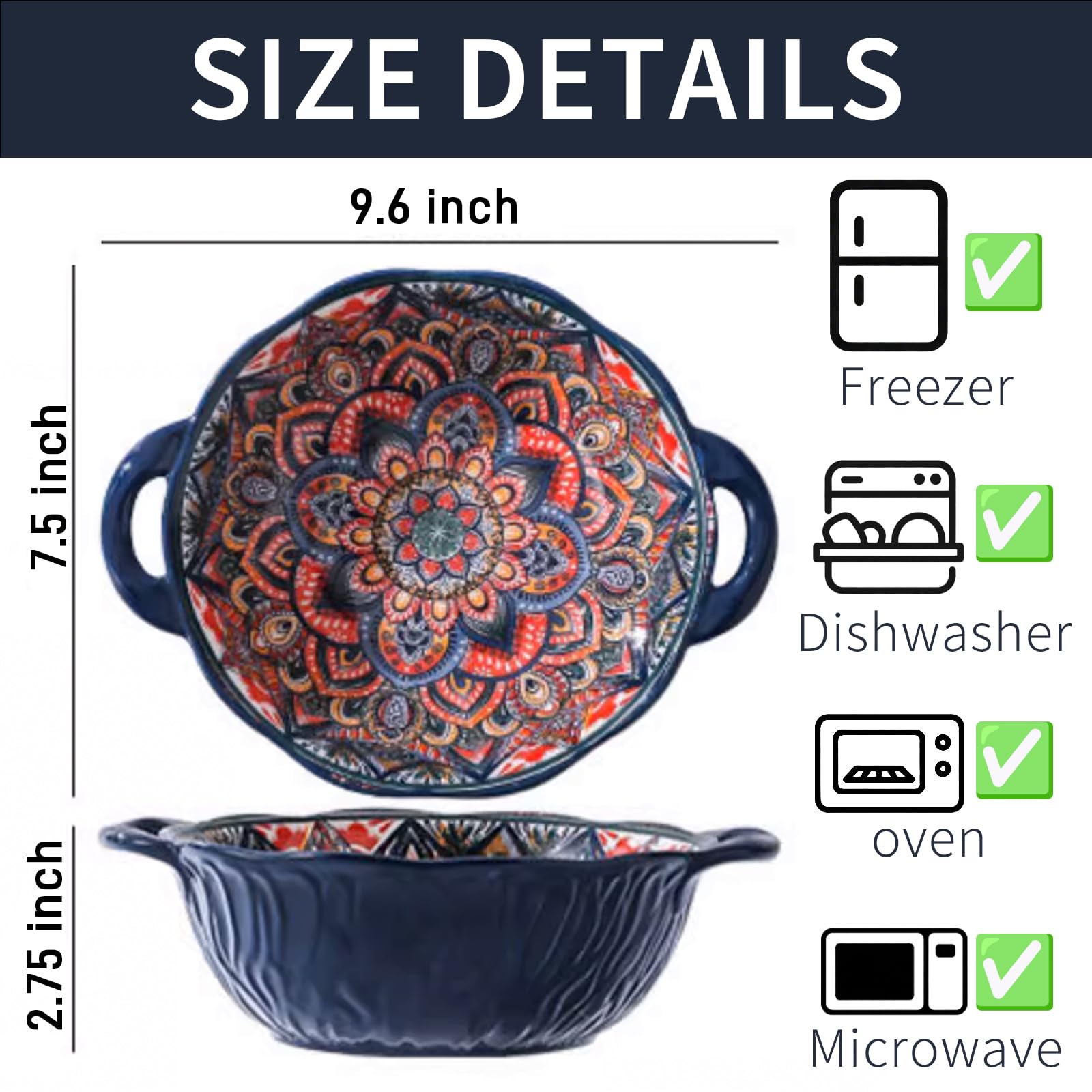Ronanemon Bohemia blue bowl close-up of handle for daily meals