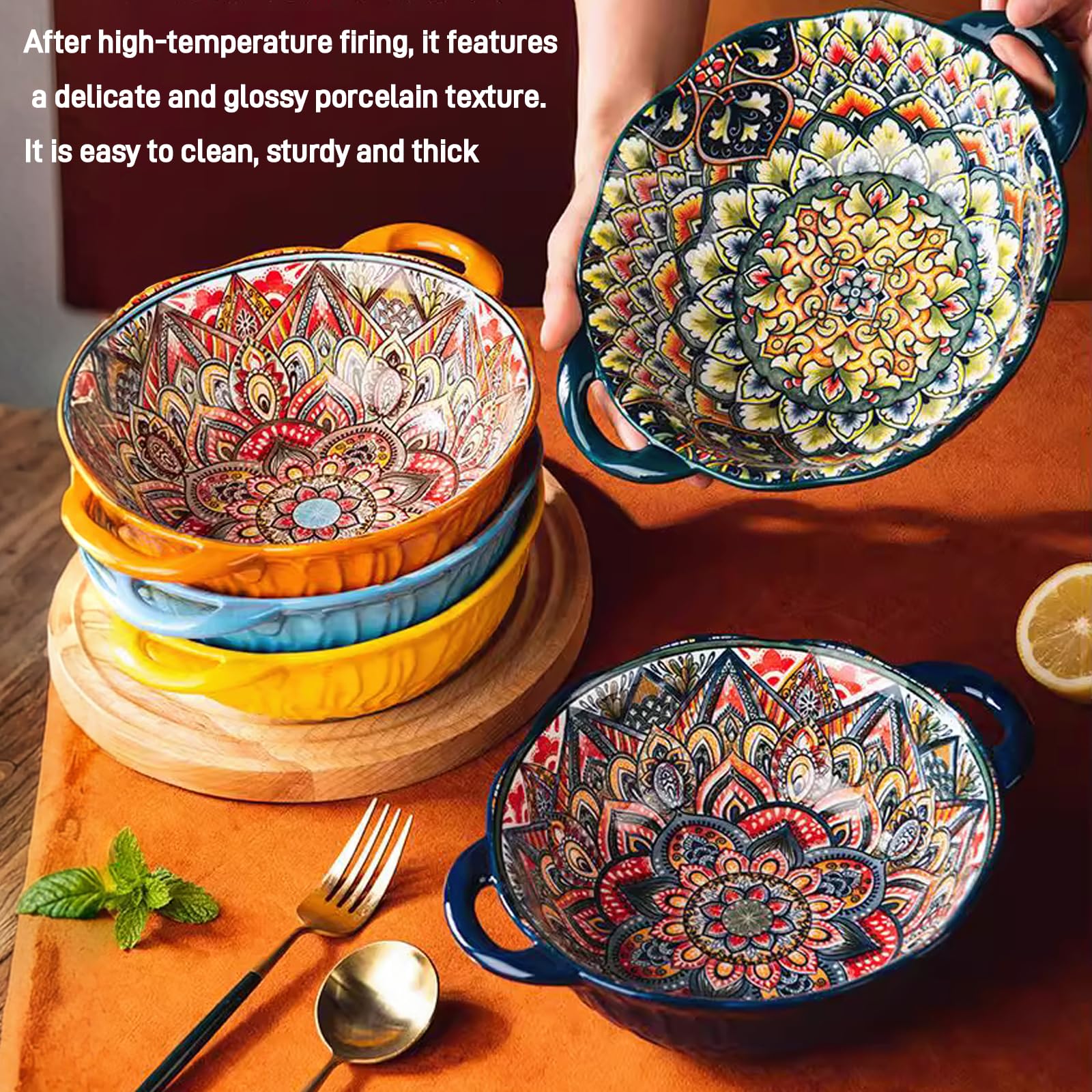 Ronanemon Bohemia blue bowl with pasta or salad, ideal for everyday meals