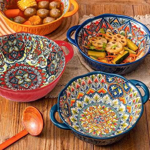 Ronanemon Bohemia blue bowl stackable design saves cabinet space