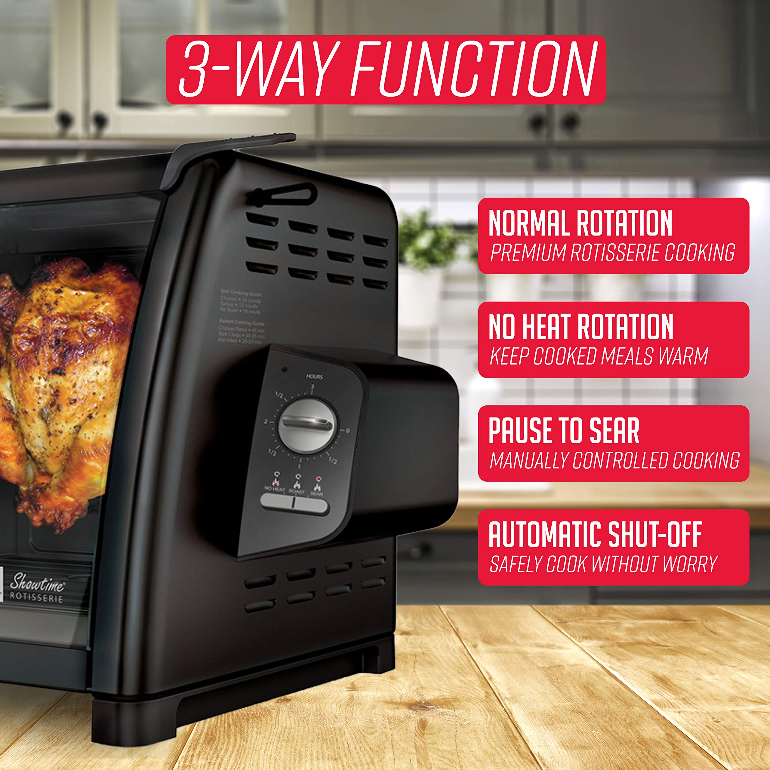 Ronco Modern Rotisserie Oven dishwasher-safe parts for easy cleanup after cooking.
