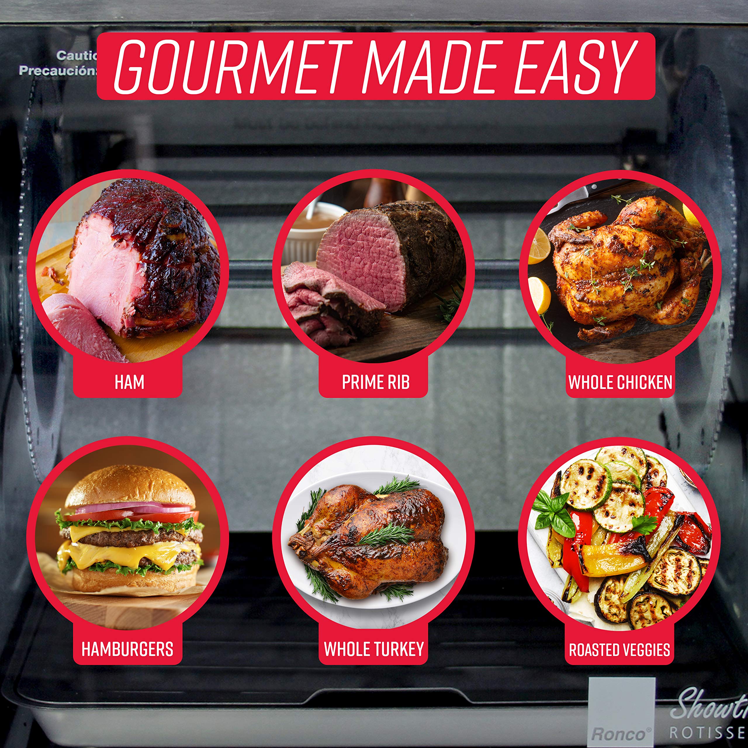 Easy-clean interior of Ronco oven with wipe-clean surface and dishwasher-safe drip pan
