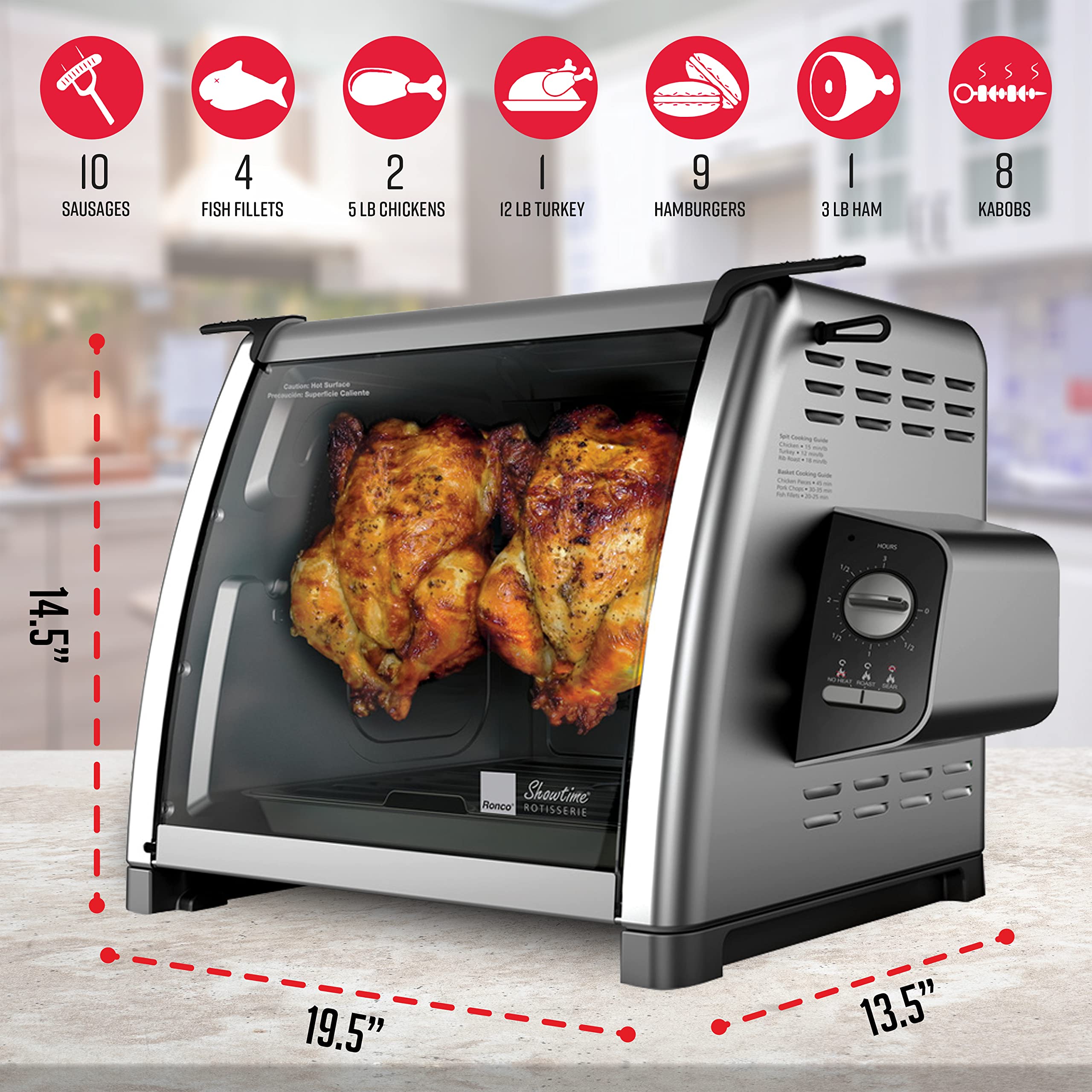 Even browning achieved with Ronco heat reflector and rotisserie