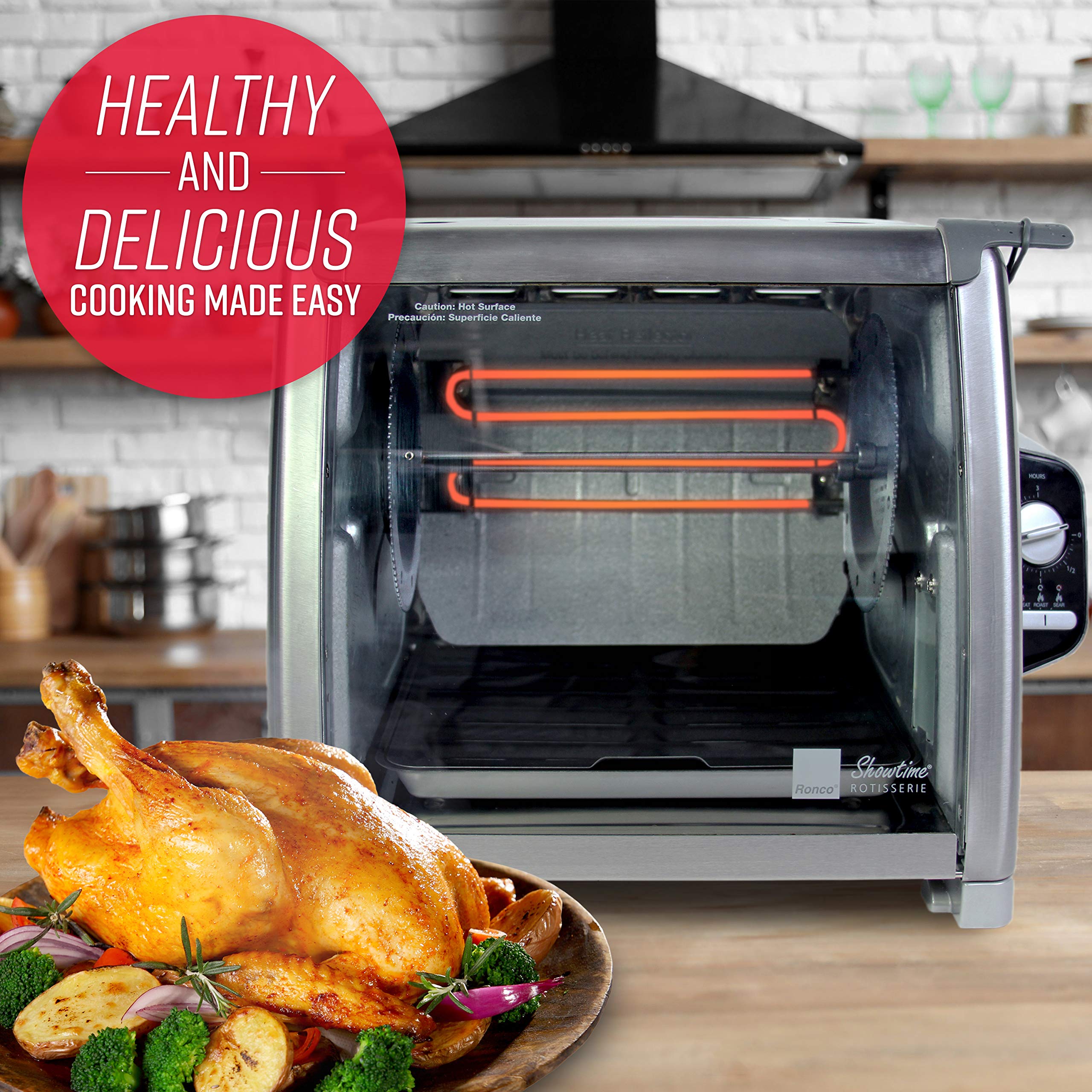 Ronco oven roasting a whole turkey, highlighting high capacity