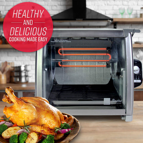 Ronco oven roasting a whole turkey, highlighting high capacity