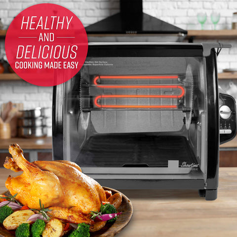 Ronco Modern Rotisserie Oven with two chickens for family meals.