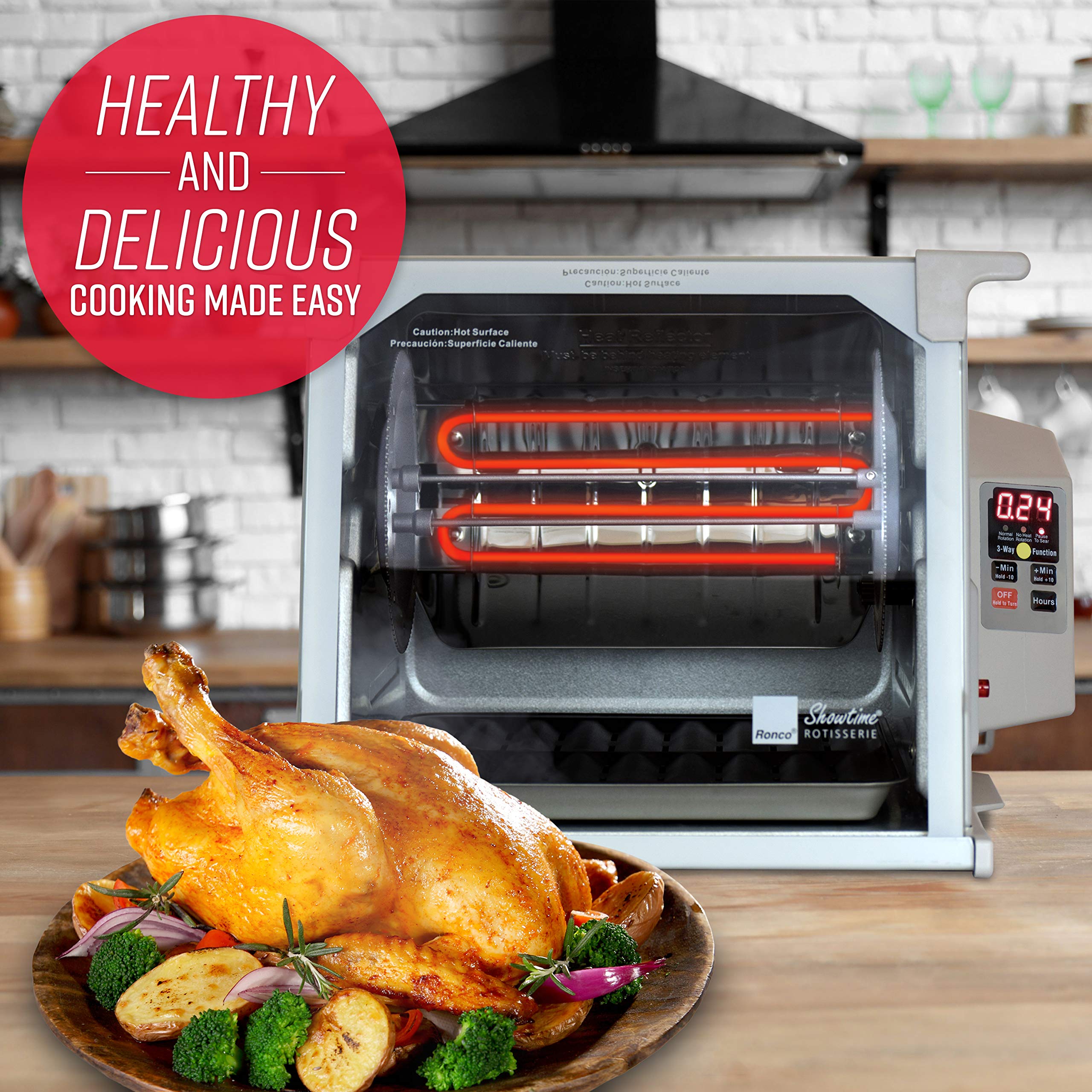 Ronco ST5000PLAT digital control panel with Roast, Sear, and No Heat Rotation