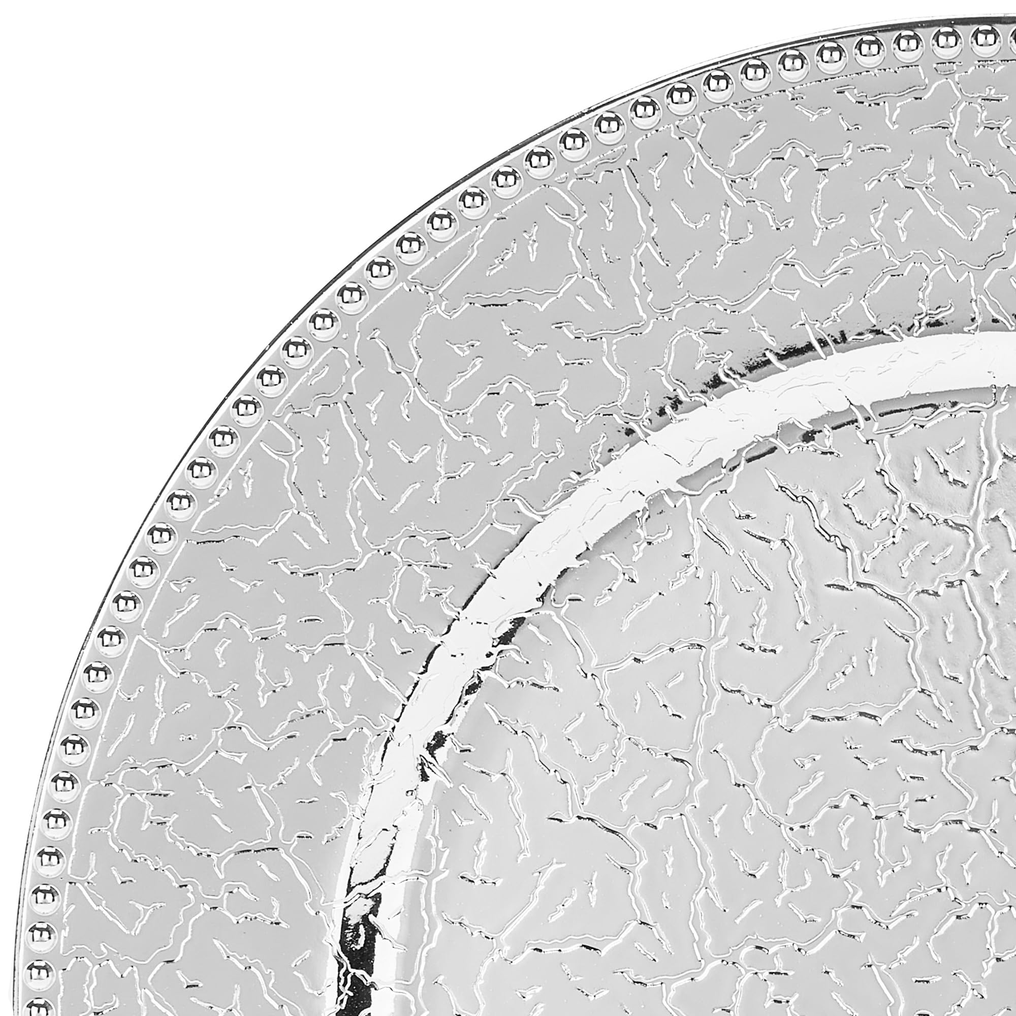 Roncooker 13-inch silver charger set complements mixed metals and festive decor.