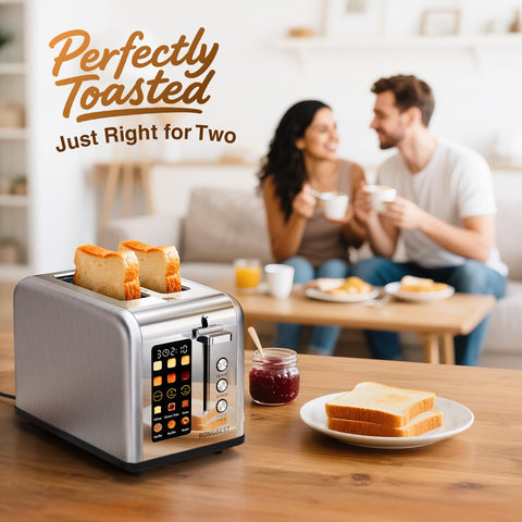 RONGBEST removable crumb tray enables quick cleanup after busy breakfasts.